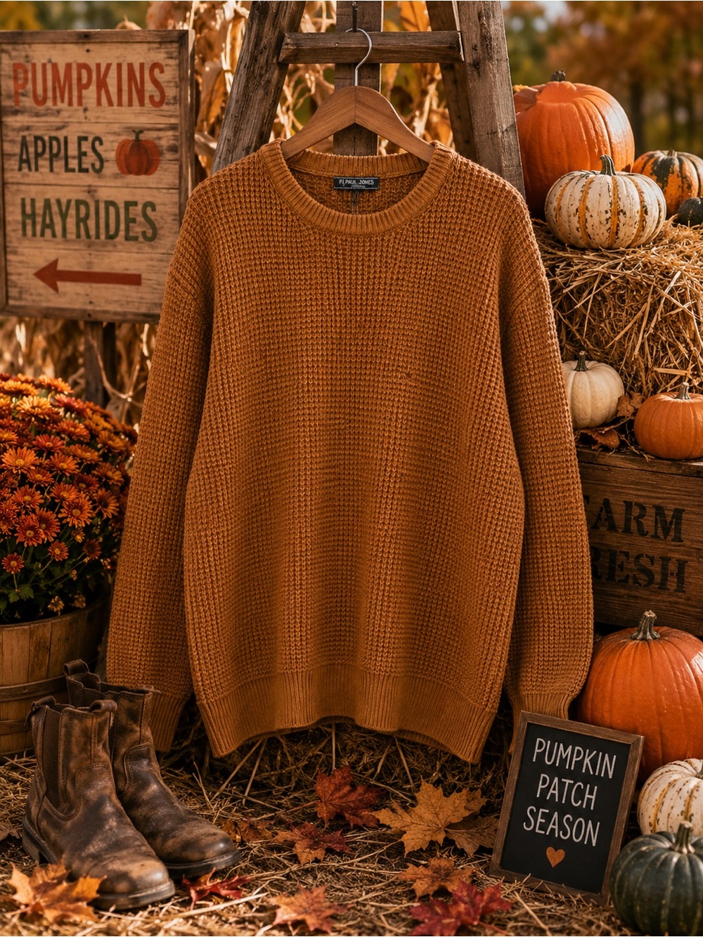 PJ Paul Jones Chunky Knit Sweater XL Rust Brown Fall Oversized